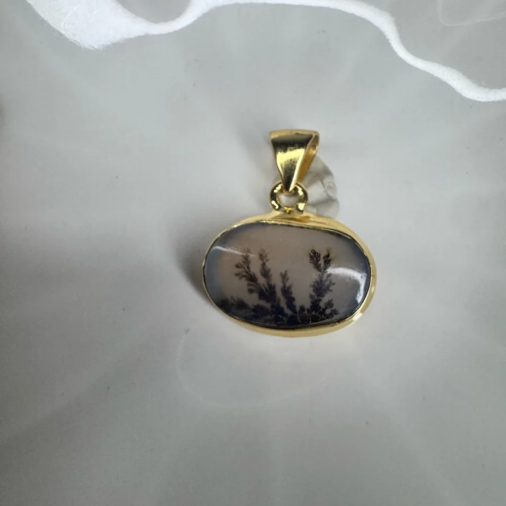 Scenic Dendritic Agate Pendant | 18K Gold Plated over 925 Silver | Made in India - Picture 4 of 6